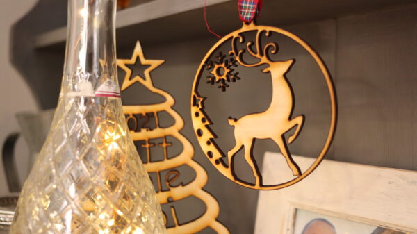 Elegant Stag Deer in a bauble wooden christmas tree